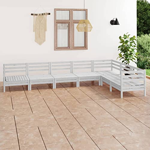 Lauuoeriau Haus & Garten, Möbel-7-teiliges Garten Lounge Set Massivholz Kiefer Weiß von Lauuoeriau