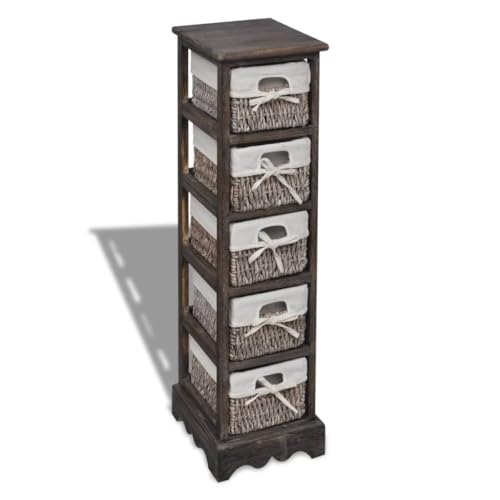 Lauuoeriau Haus & Garten, Möbel-Aufbewahrungsregal aus Holz, 5 Flechtkörbe, Braun von Lauuoeriau