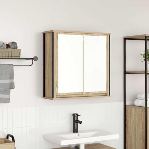 Lauuoeriau Haus & Garten, Möbel-Bad-Hängeschrank mit Spiegel, Sonoma-Eiche, 60 x 21 x 60 cm von Lauuoeriau