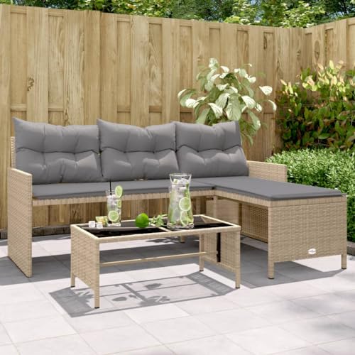 Lauuoeriau Haus & Garten, Möbel-Garten-Sofa mit Tisch und Kissen, L-förmig, Beige, Polyrattan Lauuoeriau Haus & Garten, Möbel-Garten-Sofa mit Tisch und Kissen, L-förmig, Beige, Polyrattan von Lauuoeriau