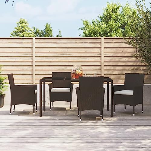 Lauuoeriau Haus & Garten, Möbel-Gartenstühle mit Kissen, 4 Stück, braun, Polyrattan von Lauuoeriau