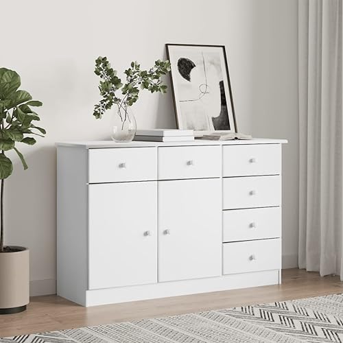 Lauuoeriau Haus & Garten, Möbel-Kommode ALTA Weiß 112x35x73 cm Kiefer Massivholz von Lauuoeriau