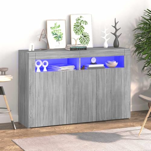 Lauuoeriau Haus & Garten, Möbel-Sideboard mit LED-Lichtern, Grau Sonoma 115,5 x 30 x 75 cm von Lauuoeriau