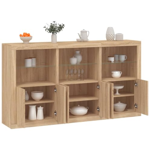 Lauuoeriau Haus & Garten, Möbel-Sideboard mit LED-Lichtern, Sonoma-Eiche, 181,5 x 37 x 100 cm von Lauuoeriau