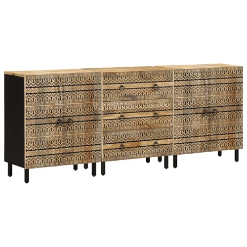 Lauuoeriau Haus & Garten, Möbel-Sideboards, 3-teilig, Massivholz, Mango von Lauuoeriau