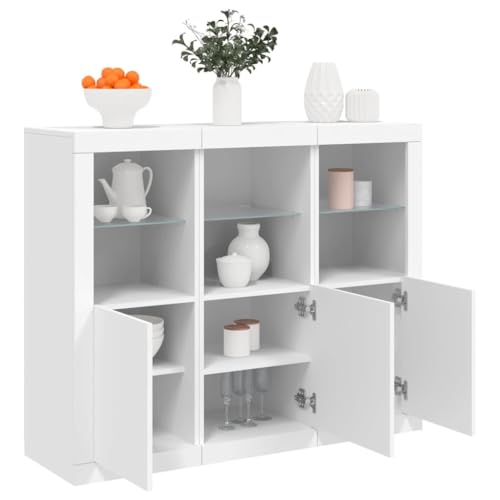 Lauuoeriau Haus & Garten, Möbel-Sideboards mit LED-Lichtern, 3 Stück, weiß, Holzwerkstoff von Lauuoeriau
