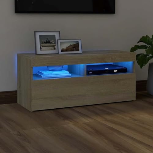 Lauuoeriau Haus & Garten, Möbel-TV-Schrank mit LED-Lichtern, Sonoma-Eiche, 90 x 35 x 40 cm Lauuoeriau Haus & Garten, Möbel-TV-Schrank mit LED-Lichtern, Sonoma-Eiche, 90 x 35 x 40 cm von Lauuoeriau