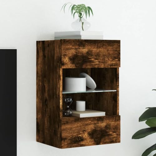 Lauuoeriau Haus & Garten, Möbel-TV-Wandschrank mit LED-Lichtern, geräucherte Eiche, 40 x 30 x 60,5 cm von Lauuoeriau