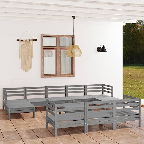 Lauuoeriau Haus & Garten, Möbel: 11-teiliges Garten-Lounge-Set, Grau, Massivholz, Kiefer von Lauuoeriau