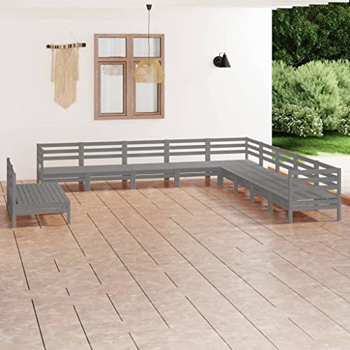 Lauuoeriau Haus & Garten, Möbel: 11-teiliges Garten-Lounge-Set, Massivholz, Kieferngrau von Lauuoeriau