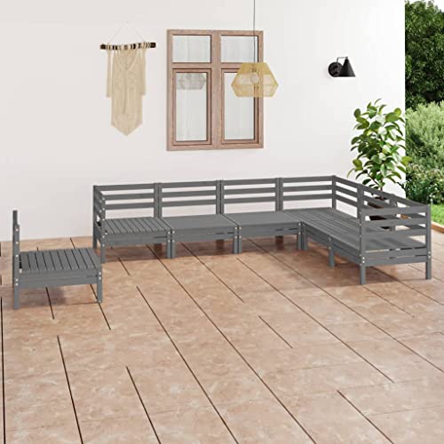Lauuoeriau Haus & Garten, Möbel: 7-teiliges Garten-Lounge-Set, Massivholz, Kieferngrau von Lauuoeriau