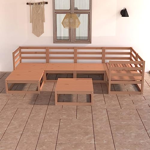 Lauuoeriau Haus & Garten, Möbel: 7-teiliges Garten-Lounge-Set, braun, Massivholz, Kiefer von Lauuoeriau
