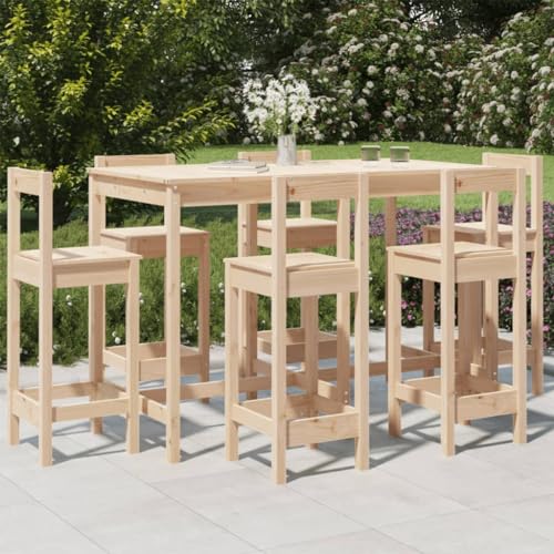 Lauuoeriau Haus & Garten, Möbel: 7-teiliges Gartenbar-Set, Massivholz, Kiefer von Lauuoeriau