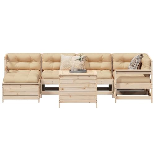 Lauuoeriau Haus & Garten, Möbel: 7-teiliges Gartensofa-Set, Massivholz, Kiefer von Lauuoeriau