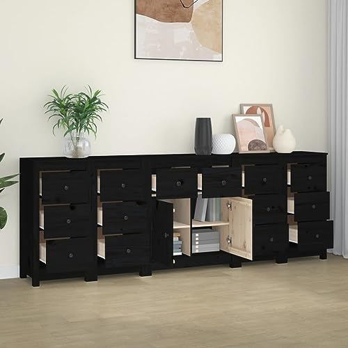 Lauuoeriau Haus & Garten Möbel-Sideboard schwarz 230x35x80 cm Massivholz Kiefer von Lauuoeriau