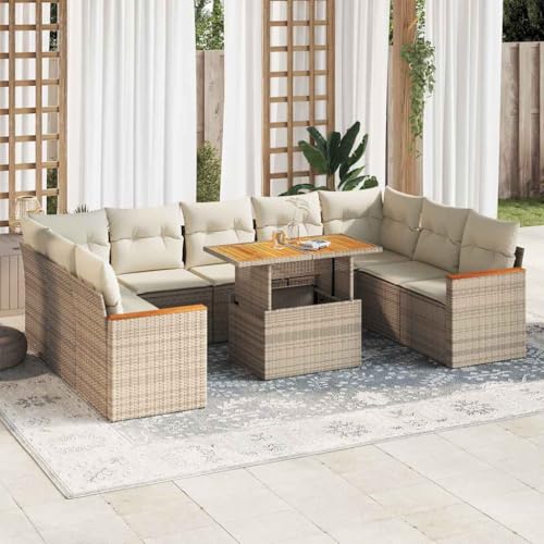 Lauuoeriau Home & Garden,Furniture-10-teiliges Gartensofa-Set mit Kissen, Poly-Rattan-Akazie, Beige Lauuoeriau Home & Garden,Furniture-10-teiliges Gartensofa-Set mit Kissen, Poly-Rattan-Akazie, Beige von Lauuoeriau