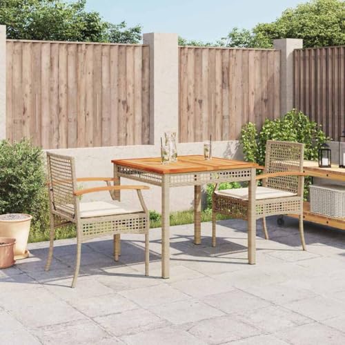 Lauuoeriau Home & Garden,Furniture-3-teiliges Garten-Esszimmer-Set mit Kissen, Beige, Polyrattan Lauuoeriau Home & Garden,Furniture-3-teiliges Garten-Esszimmer-Set mit Kissen, Beige, Polyrattan von Lauuoeriau