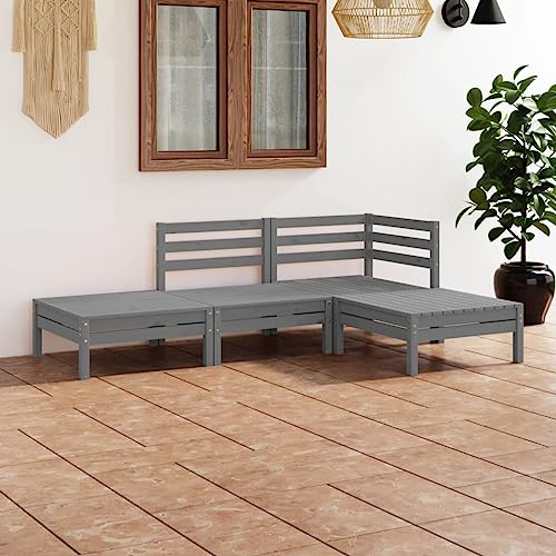 Lauuoeriau Home & Garden,Furniture-4-teiliges Garten-Lounge-Set, grau, massives Kiefernholz von Lauuoeriau