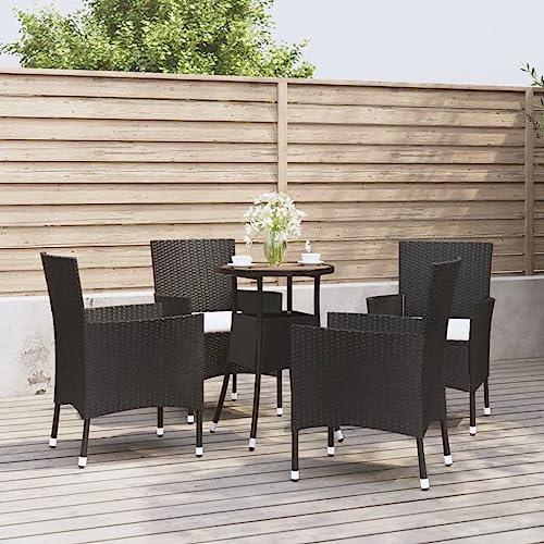 Lauuoeriau Home & Garden,Furniture-5-teiliges Garten-Bistro-Set mit Kissen, schwarzes Polyrattan Lauuoeriau Home & Garden,Furniture-5-teiliges Garten-Bistro-Set mit Kissen, schwarzes Polyrattan von Lauuoeriau