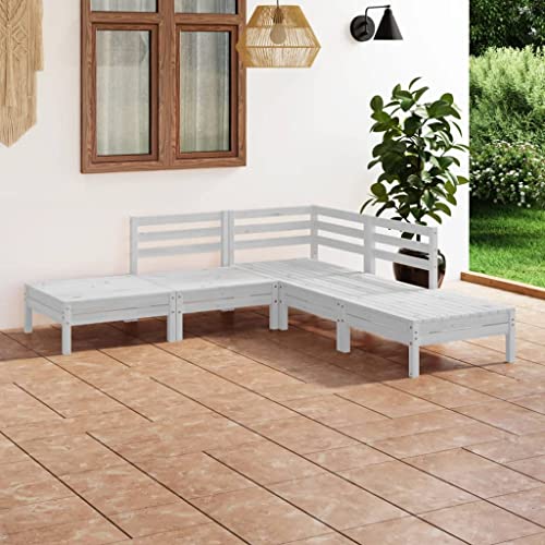 Lauuoeriau Home & Garden,Furniture-5-teiliges Garten-Lounge-Set, massives Kiefernholz, Weiß von Lauuoeriau