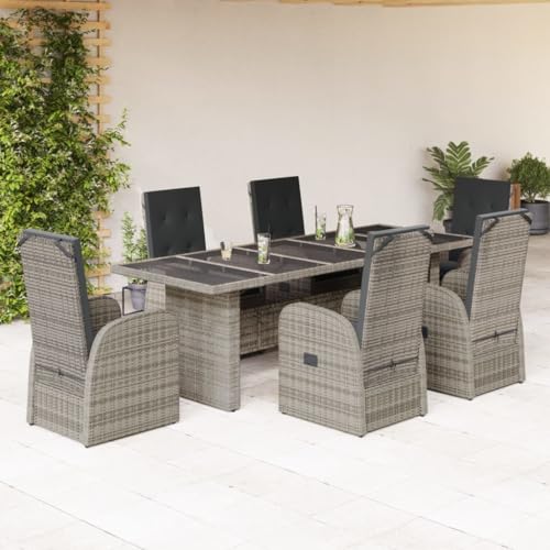Lauuoeriau Home & Garden,Furniture-7-teiliges Garten-Esszimmer-Set mit Kissen, Polyrattan, Grau Lauuoeriau Home & Garden,Furniture-7-teiliges Garten-Esszimmer-Set mit Kissen, Polyrattan, Grau von Lauuoeriau