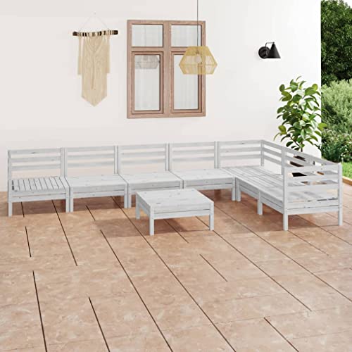 Lauuoeriau Home & Garden,Furniture-8-teiliges Garten-Lounge-Set Massivholz Kiefer Weiß von Lauuoeriau
