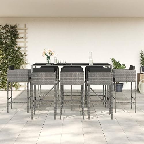Lauuoeriau Home & Garden,Furniture 9-teiliges Gartenbar-Set mit Kissen, Polyrattan, Grau Lauuoeriau Home & Garden,Furniture 9-teiliges Gartenbar-Set mit Kissen, Polyrattan, Grau von Lauuoeriau
