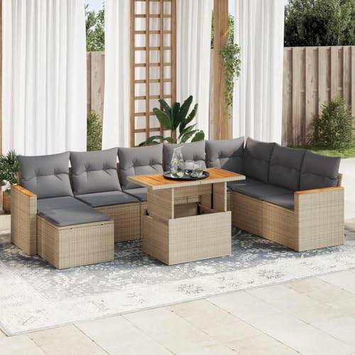 Lauuoeriau Home & Garden,Furniture-9-teiliges Gartensofa-Set mit Kissen, Poly-Rattan-Akazie, Beige Lauuoeriau Home & Garden,Furniture-9-teiliges Gartensofa-Set mit Kissen, Poly-Rattan-Akazie, Beige von Lauuoeriau