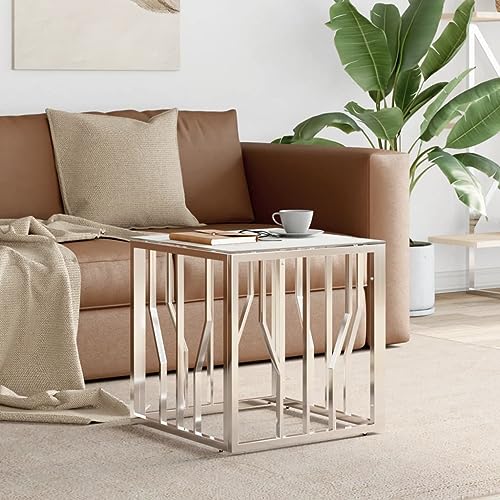 Lauuoeriau Home & Garden,Furniture-Coffee Table Silver 50x50x50cm Stainless Steel and Glass von Lauuoeriau