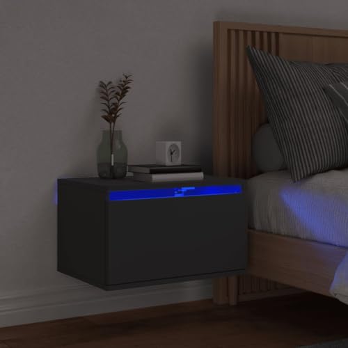 Lauuoeriau Home & Garden,Furniture Nachttisch Wandschrank mit LED-Leuchten Schwarz von Lauuoeriau