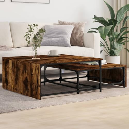 Lauuoeriau Home & Garden,Furniture Nesting Coffee Tables 2 pcs Smoked Oak Engineered Wood and Metal von Lauuoeriau