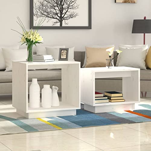 Lauuoeriau Home & Garden,Furniture Nesting Coffee Tables 2 pcs White Solid Wood Pine von Lauuoeriau