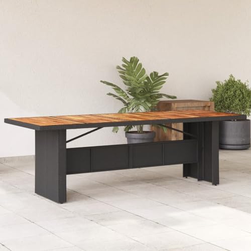 Lauuoeriau Home & Garden Möbel-Gartentisch mit Akazienholzplatte schwarz 240x90x75cm Polyrattan von Lauuoeriau