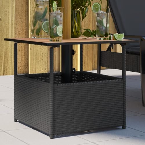 Lauuoeriau Home & Garden Möbel-Gartentisch mit Sonnenschirmloch schwarz 55x55x46,5cm Polyrattan von Lauuoeriau