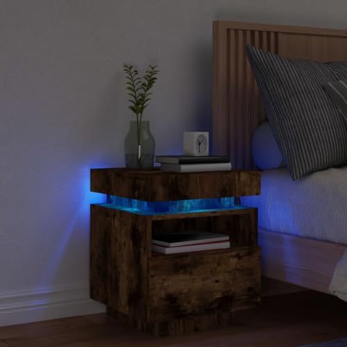 Lauuoeriau Home & Garden Möbel-Nachtschrank mit LED-Lichtern, geräucherte Eiche, 40 x 39 x 48,5 cm Lauuoeriau Home & Garden Möbel-Nachtschrank mit LED-Lichtern, geräucherte Eiche, 40 x 39 x 48,5 cm von Lauuoeriau