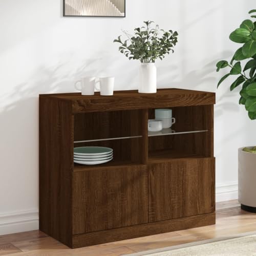 Lauuoeriau Home & Garden Möbel-Sideboard mit LED-Leuchten Braun Eiche 81x37x67cm von Lauuoeriau