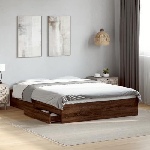 Lauuoeriau Home & Garden Möbelbett Bettgestell mit Schubladen ohne Matratze Braun Eiche 140x190 cm von Lauuoeriau