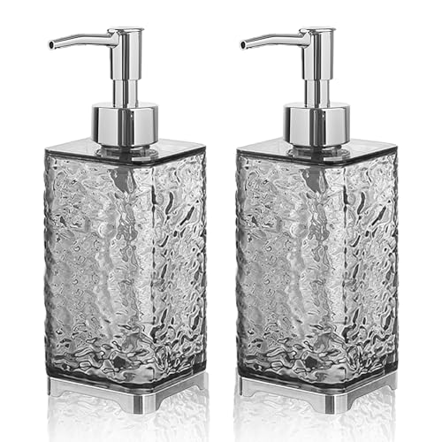 2 Stück Shampoo Flaschen zum Befüllen - Duschgel Spender Pumpspender 400 ml - Flüssigseifenspender PET Kunststoff - Seifenspender Wasserwelle Transparent Grau für Lotion Küche Bad von Lauviomify