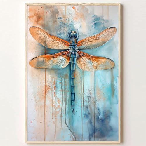 Abstrakte Libellen-Wandkunst, Aquarell-Insekten-Poster, blaue Libellen-Poster, Insekt, Tiermalerei, blaue Aquarell-Wandkunst, Vintage-Insektendrucke, abstraktes Aquarell, modernes Gemälde, 40,6 x 61 von Lauximart
