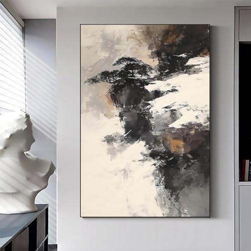 Schwarz und Weiß Grau Abstrakte Wandkunst Schwarz Beige Moderne abstrakte Bilder Schwarz und Weiß Berge Bild Schwarz Braun Beige Wandkunst Schwarz Grau Moderne Malerei Schwarz Beige Poster 40,6 x 61 von Lauximart