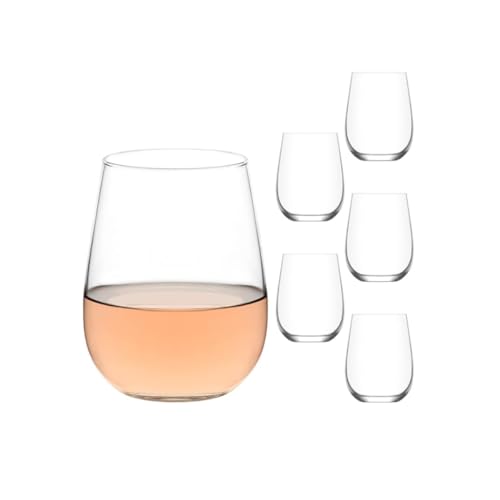 LAV Weingläser-Set ohne Stiel, 6-teilig, 473 ml, klares Glas, Weingläser für Rot- oder Weißwein, Trinkgläser Wasser und Getränke, modernes Design, einfach zu halten, ideal den täglichen Gebrauch von Lav