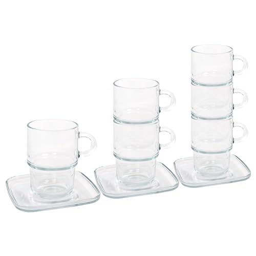 LAV 12pc Klar 350ml Cozy Stapelbare Kaffeetassen & Untertassen-Set aus Glas - Latté Tee Heiße Schokolade Cappuccino Espresso Trinken Bechers Gläser von LAV