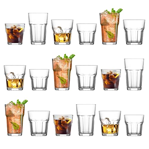 Lav -Trinkgläser Set 18 Stück, 3 Größen 305 ml, 300 ml, 200 ml Geeignet für die Gastronomie, Stapelbar, spülmaschinenfest, Klassische Cocktailgläser, Pokalglas von Lav