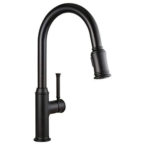 Lava Odoro Curtura KF421-MB Küchenarmatur mit herausziehbarem Sprüher, Einhebel-Küchenspüle, schwarzer Wasserhahn für Küchenspüle, 1 Loch, Deckplatte inklusive, matt schwarz von Lava Odoro