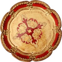 Rundes Florentiner Holztablett in Rot & Gold von LavaHaus