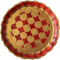Rundes Hölzernes Florentiner Tablett in Rot & Gold von LavaHaus