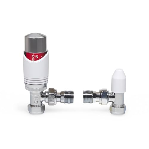 LavaTap Design Weiß & Chrom abgewinkelt Thermostat-Heizkörperventil TRV mit Lockshield - Stilvolles Heizkörperthermostatventil Set für Heizkörper Zentralheizung von LavaTap