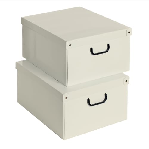 Lavatelli – 2er Set Aufbewahrungsboxen aus Karton mit Deckel & Griffen, 39x50x24 cm, Faltbare Kleiderboxen für Schrank & Schlafzimmer, Beige Lavatelli – 2er Set Aufbewahrungsboxen aus Karton mit Deckel & Griffen, 39x50x24 cm, Faltbare Kleiderboxen für Schrank & Schlafzimmer, Beige von Lavatelli