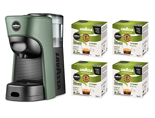 Lavazza, A Modo Mio Tiny Eco Green Kaffeemaschine mit 64 sortierten Kapseln, Espressomaschine aus recyceltem Kunststoff, 1450 W, 220-240 V, 50/60 Hz, 0,6 Liter von Lavazza
