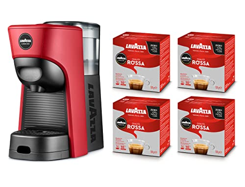 Lavazza, A Modo Mio Kaffeemaschine Tiny Eco Rossa mit 64 roten Qualitätskapseln, Espressomaschine aus recyceltem Kunststoff, 1450 W, 220-240 V, 50/60 Hz, 0,6 Liter von Lavazza